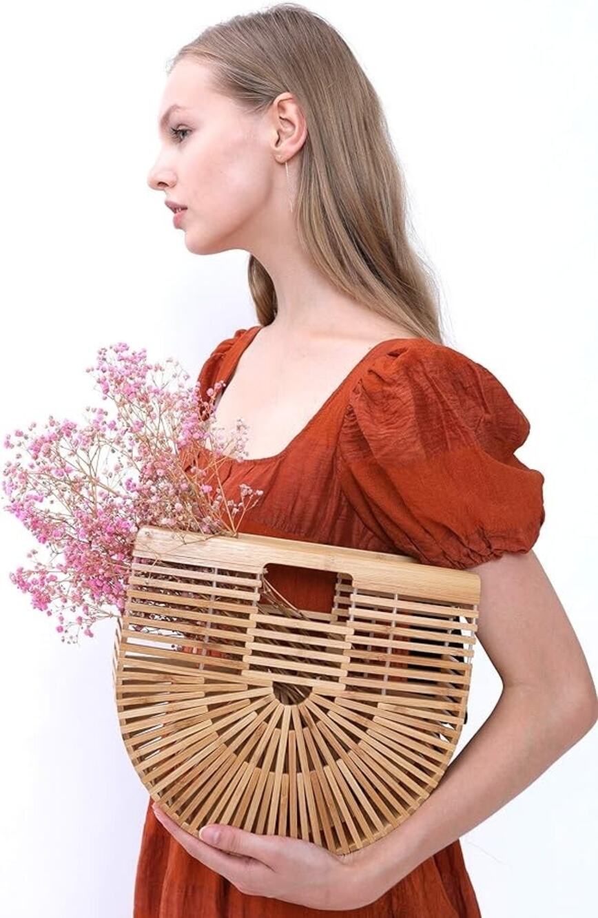 Bamboo Handbag Handmade Large Tote Bag Straw Beach Bags Beach Purse